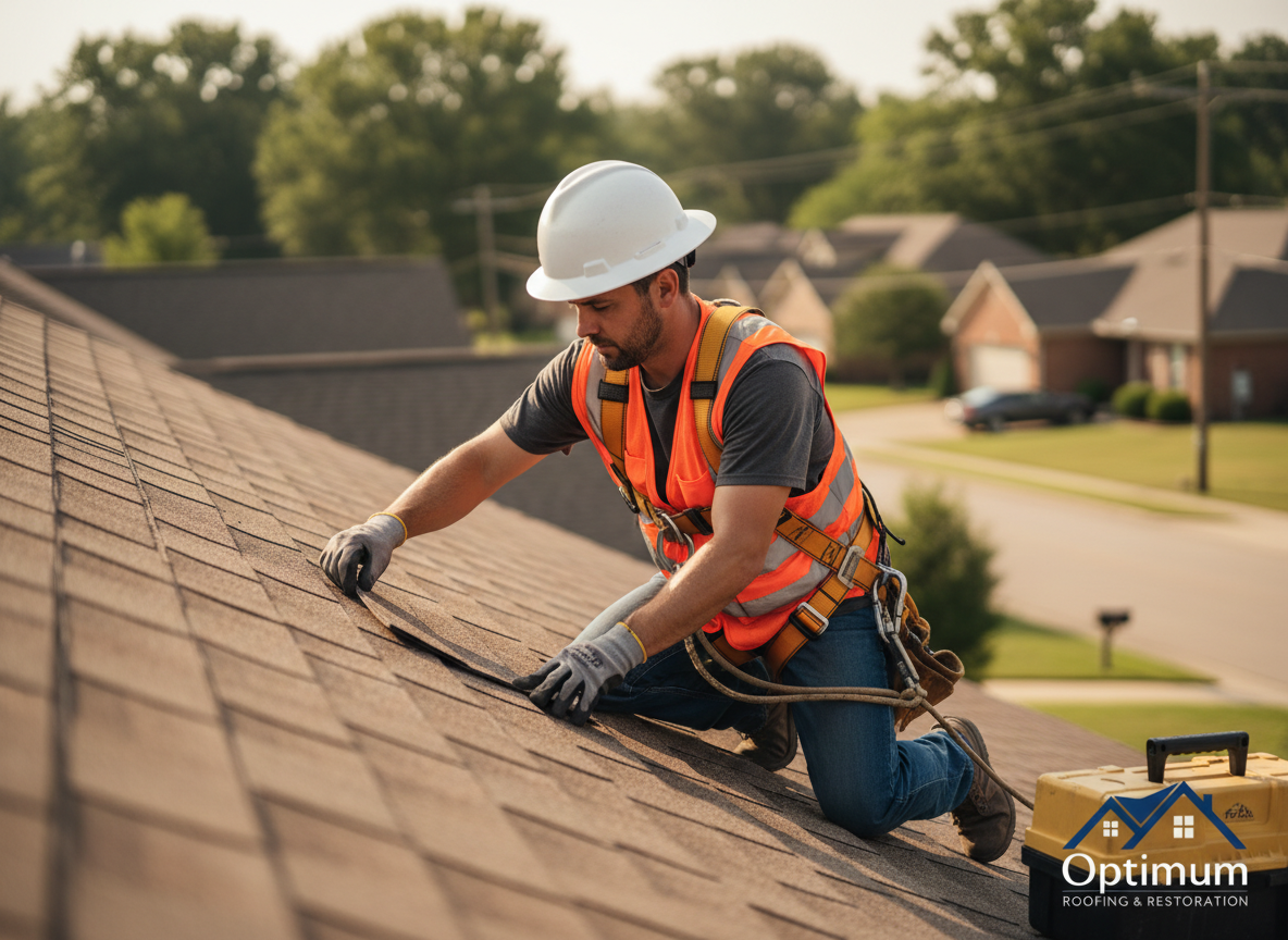 Skilled roofer at work
